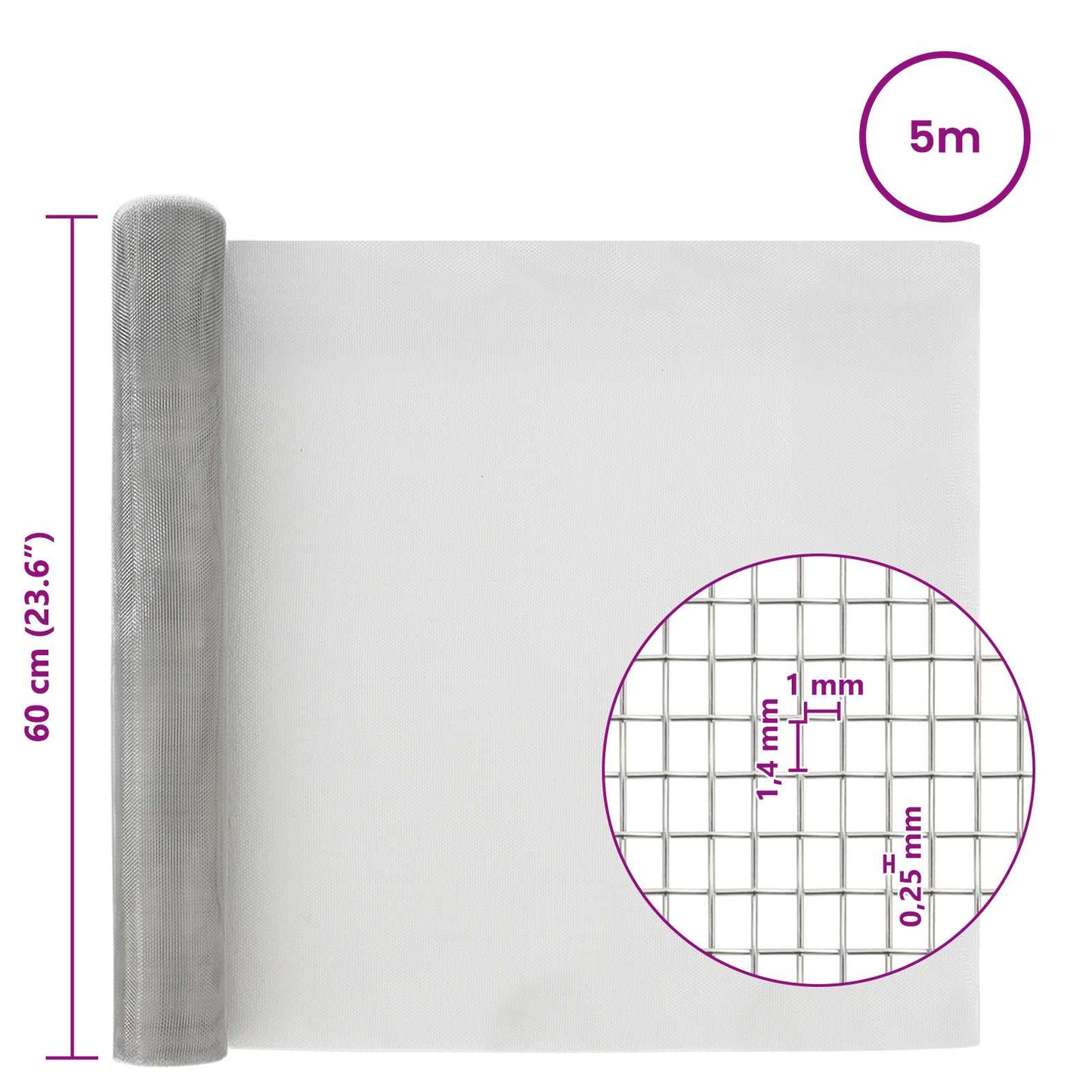 Mesh Screen 60 x 500 cm 18 Mesh Stainless Steel 201 Silver