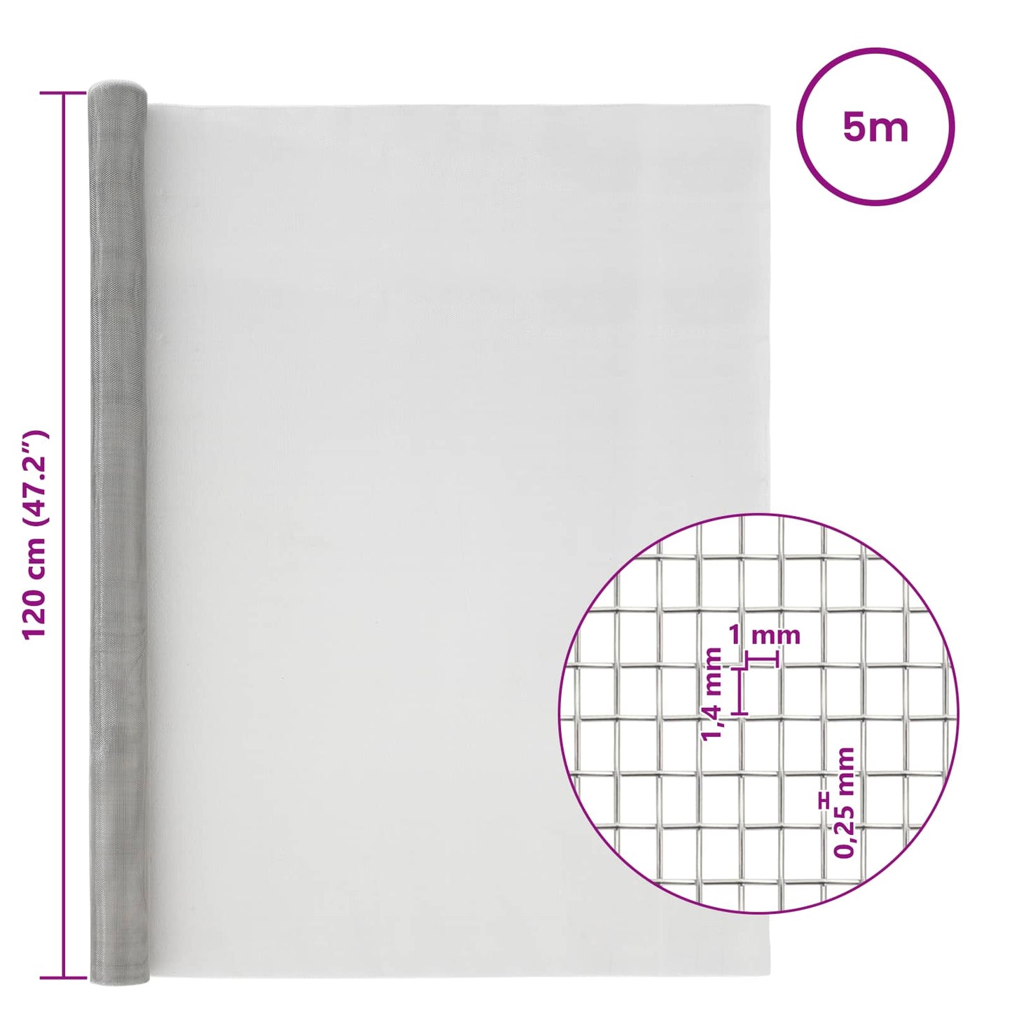 Mesh Screen 120 x 500 cm 18 Mesh Stainless Steel 201 Silver