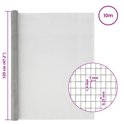 Mesh Screen 120 x 1000 cm 18 Mesh Stainless Steel 201 Silver