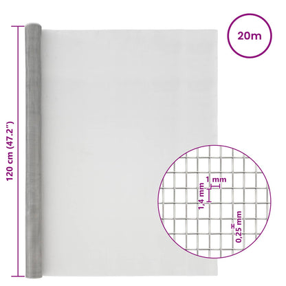 Mesh Screen 120 x 2000 cm 18 Mesh Stainless Steel 201 Silver
