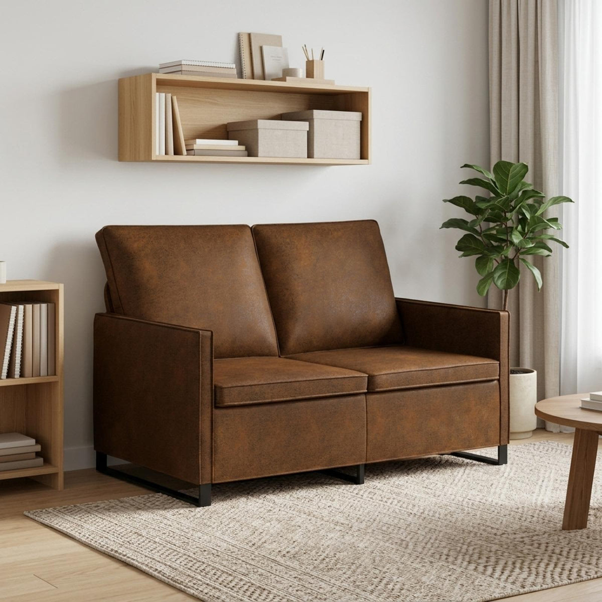 2 Seater Sofa Brown 130 x 81 x 82 cm Faux Suede Fabric