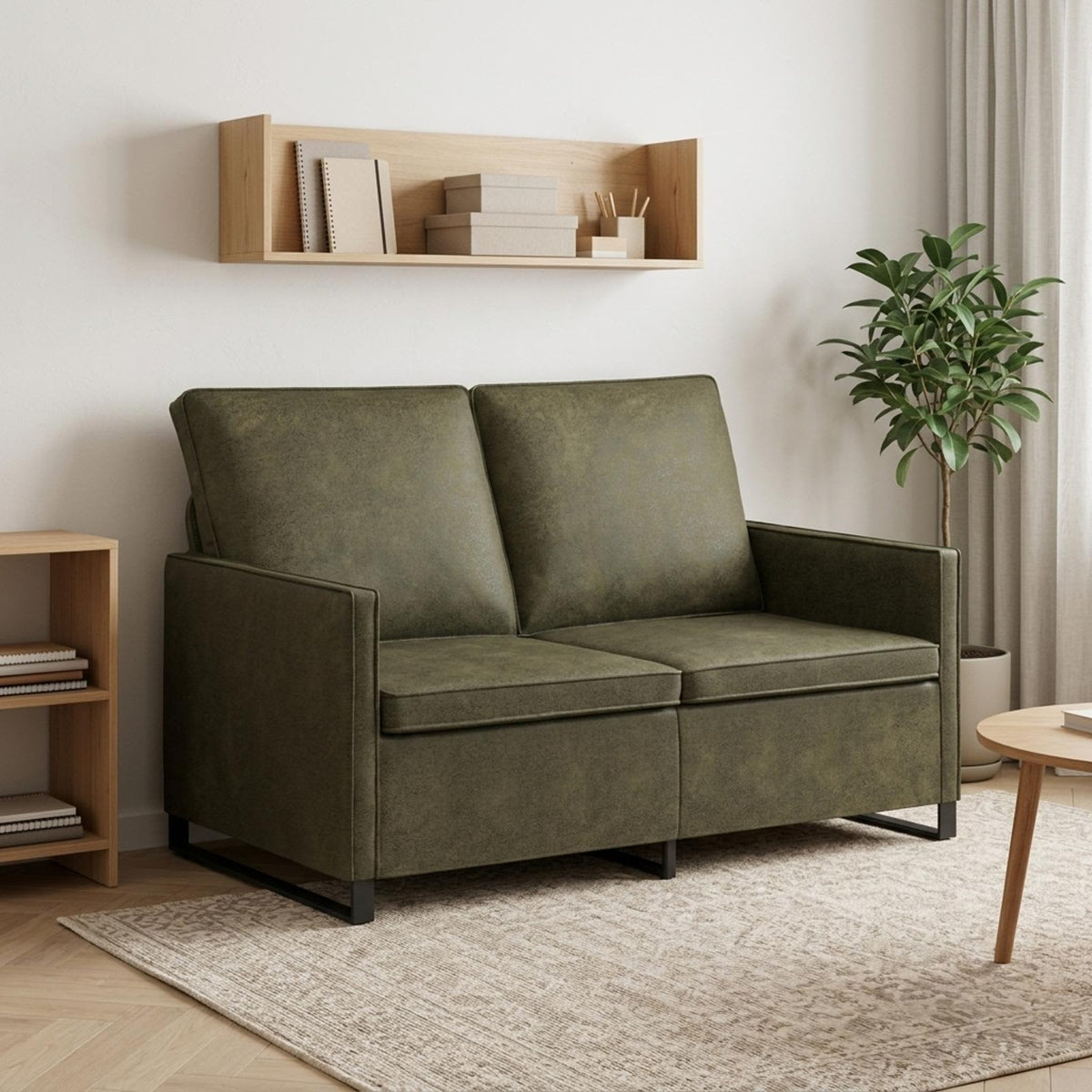 2 Seater Sofa Army Green 130 x 81 x 82 cm Faux Suede Fabric
