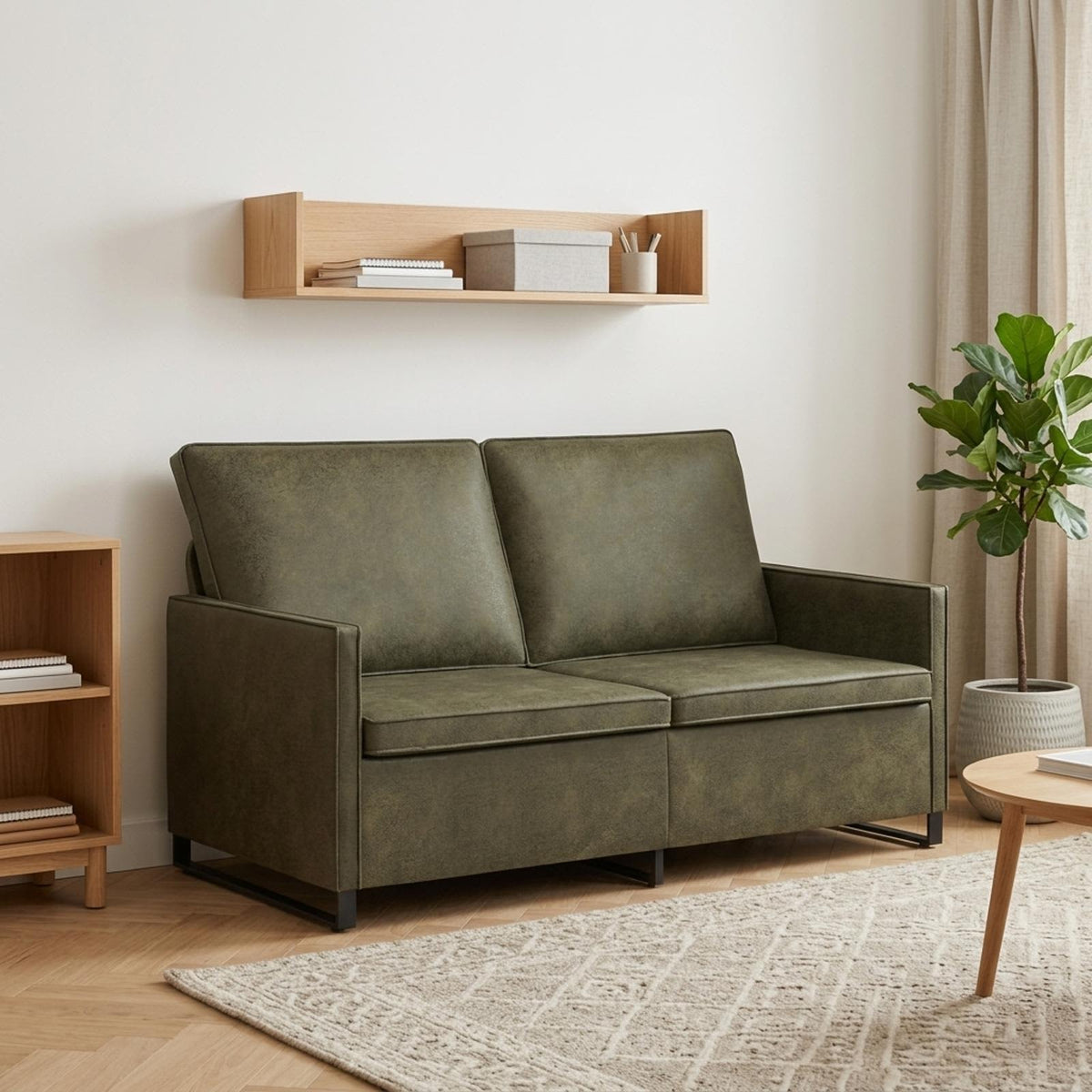 2 Seater Sofa Army Green 150 x 81 x 82 cm Faux Suede Fabric