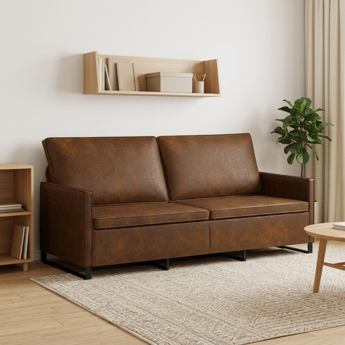 3 Seater Sofa Brown 190 x 81 x 82 cm Faux Suede Fabric
