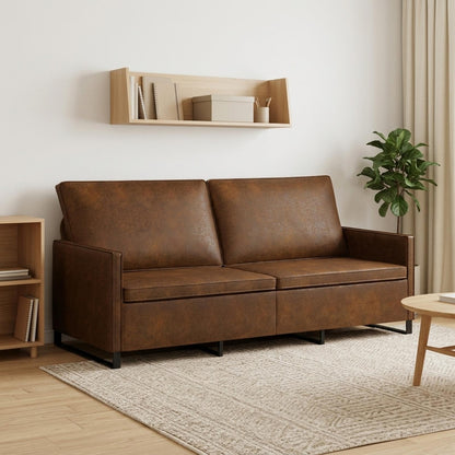 3 Seater Sofa Brown 190 x 81 x 82 cm Faux Suede Fabric