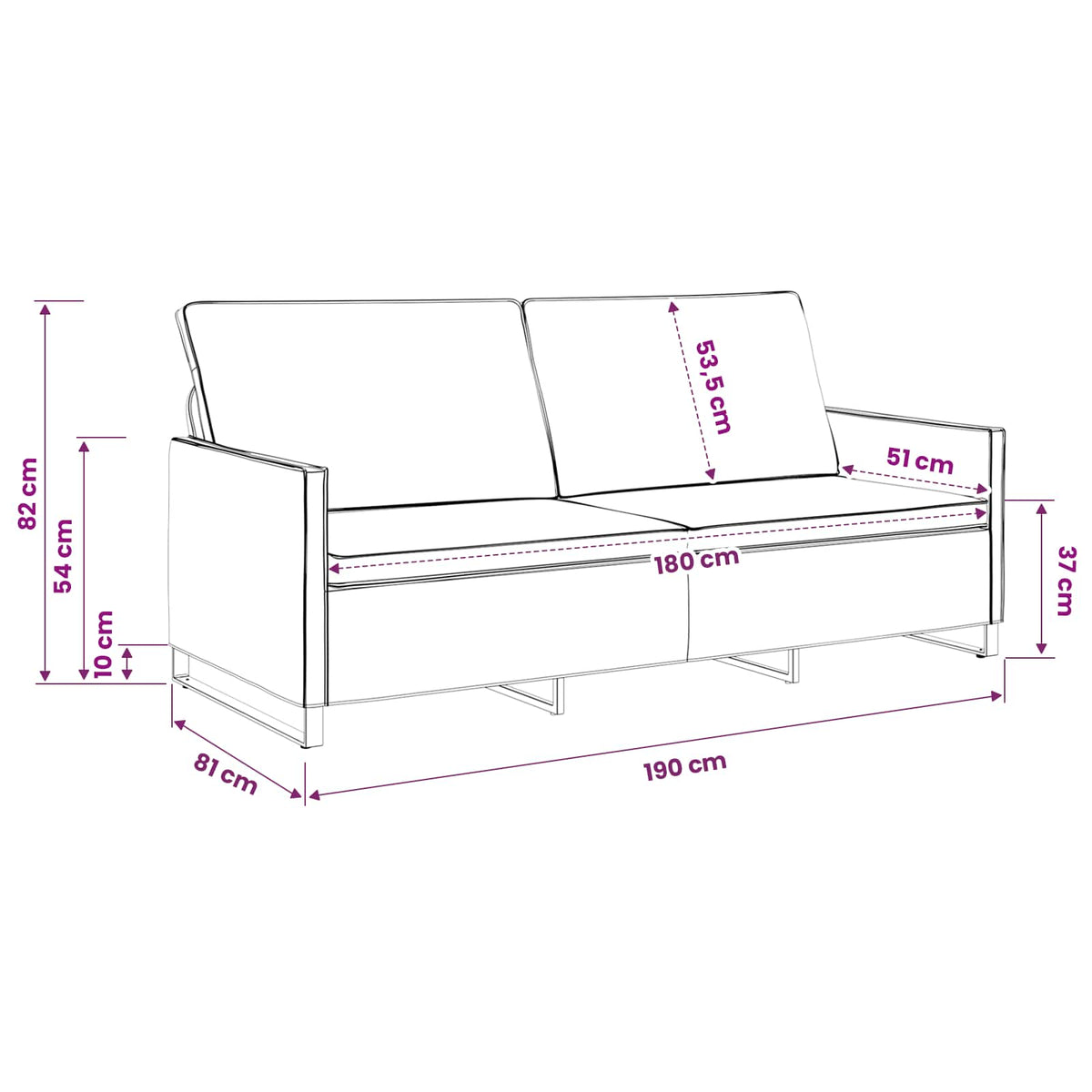3 Seater Sofa Brown 190 x 81 x 82 cm Faux Suede Fabric