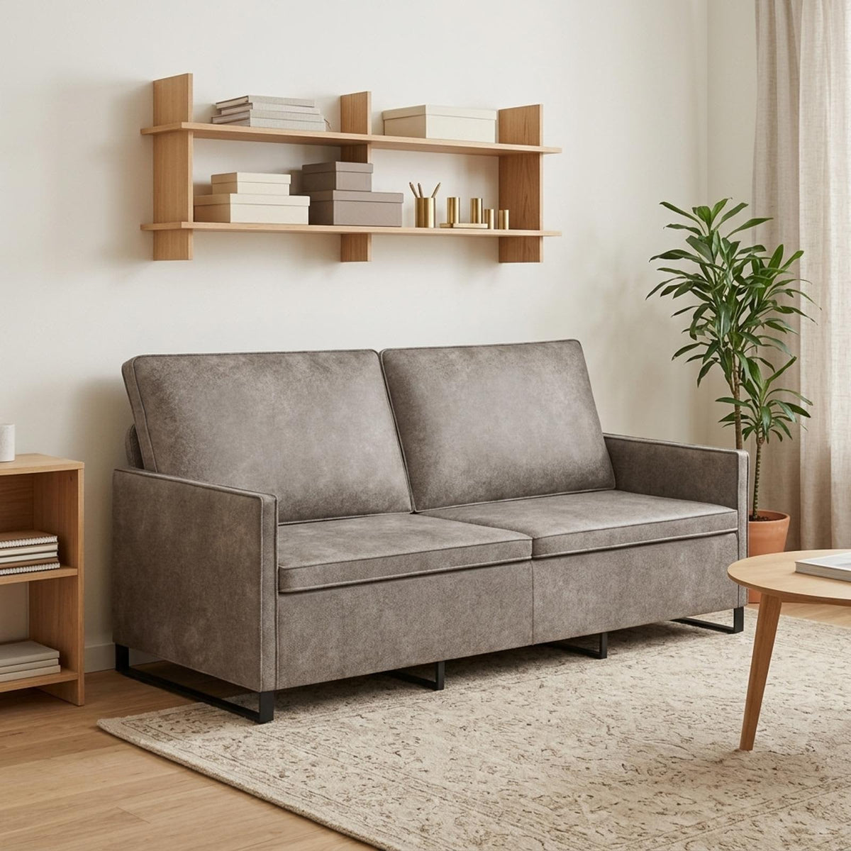 3 Seater Sofa Light Grey 190 x 81 x 82 cm Faux Suede Fabric