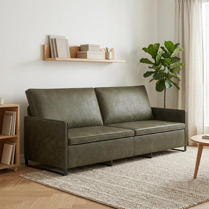 3 Seater Sofa Army Green 220 x 81 x 82 cm Faux Suede Fabric