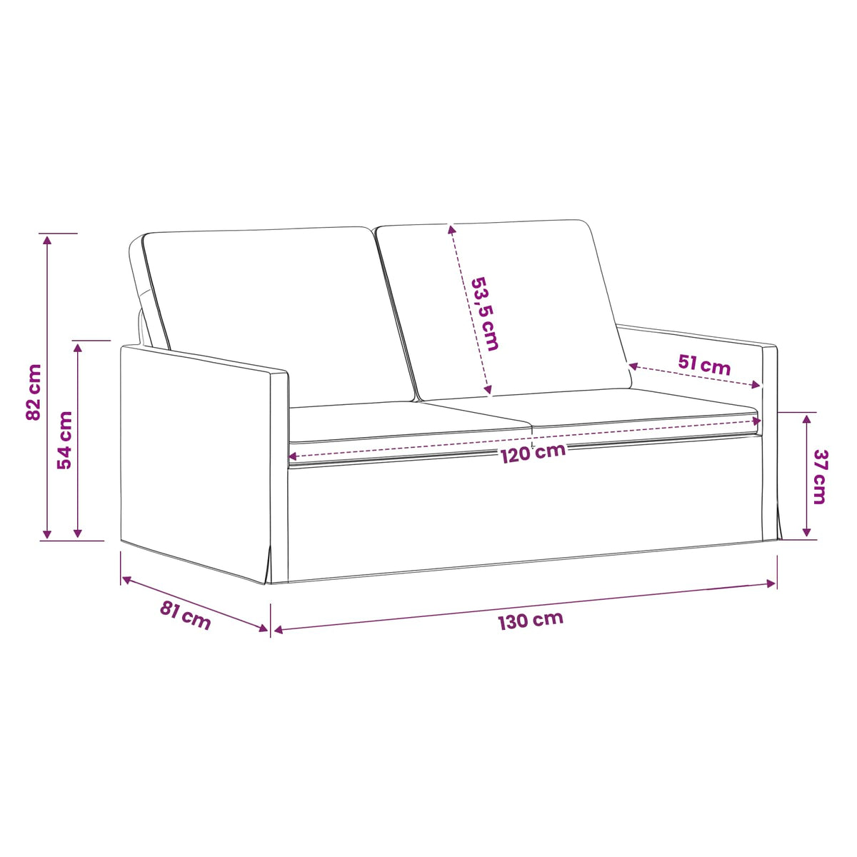 2 Seater Sofa Blue 130 x 81 x 82 cm Fabric