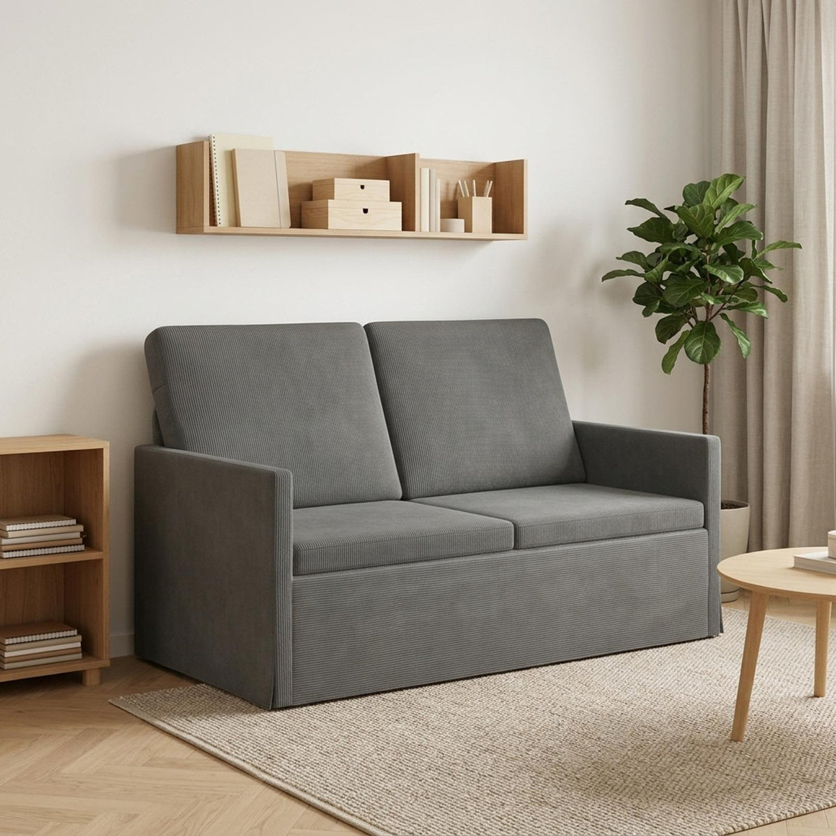 2 Seater Sofa Dark Grey 130 x 81 x 82 cm Corduroy Fabric