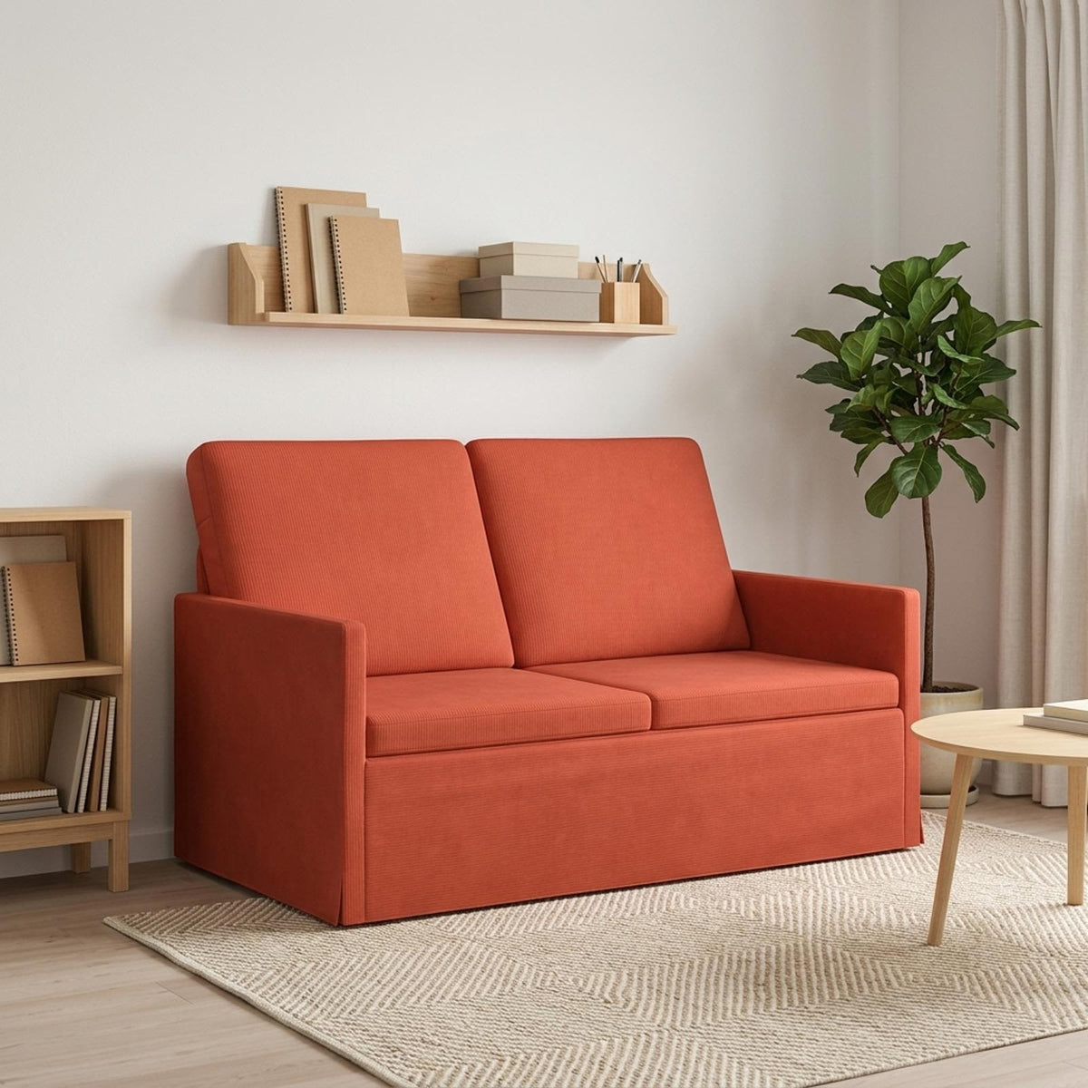 2 Seater Sofa Red Orange 130 x 81 x 82 cm Corduroy Fabric