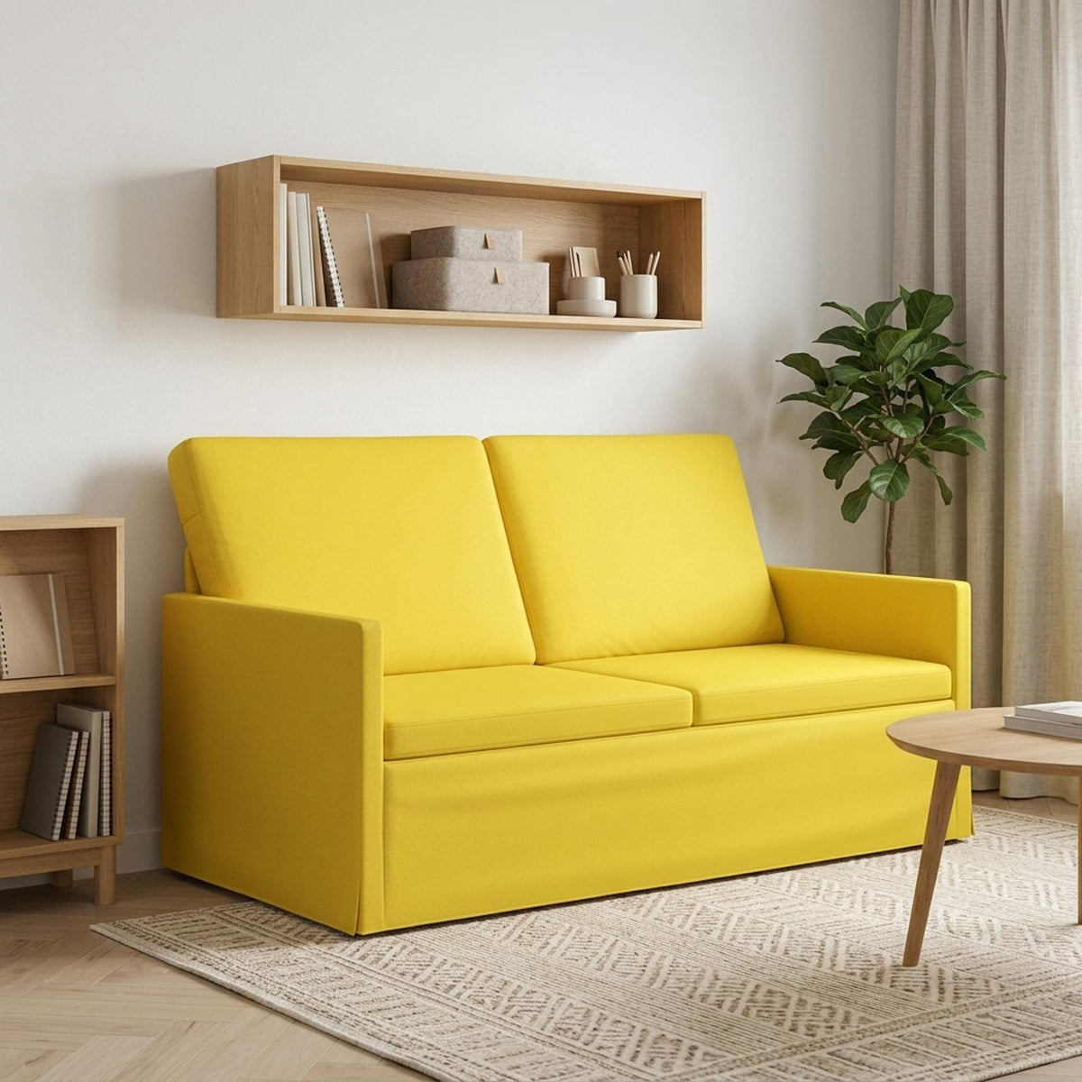 2 Seater Sofa Light Yellow 150 x 81 x 82 cm Fabric