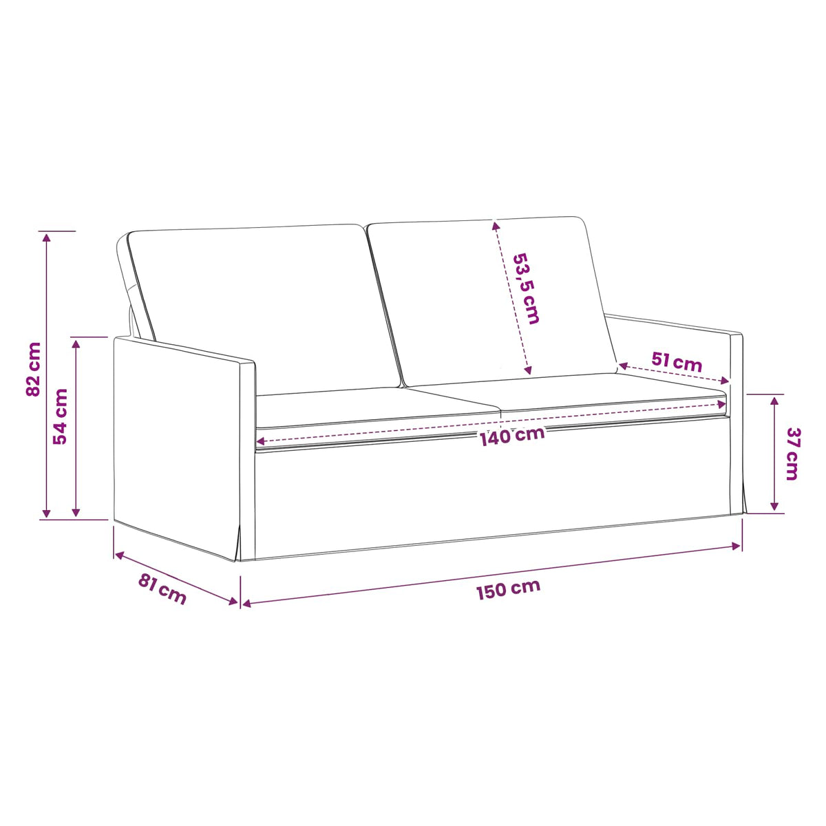 2 Seater Sofa White 150 x 81 x 82 cm Fabric