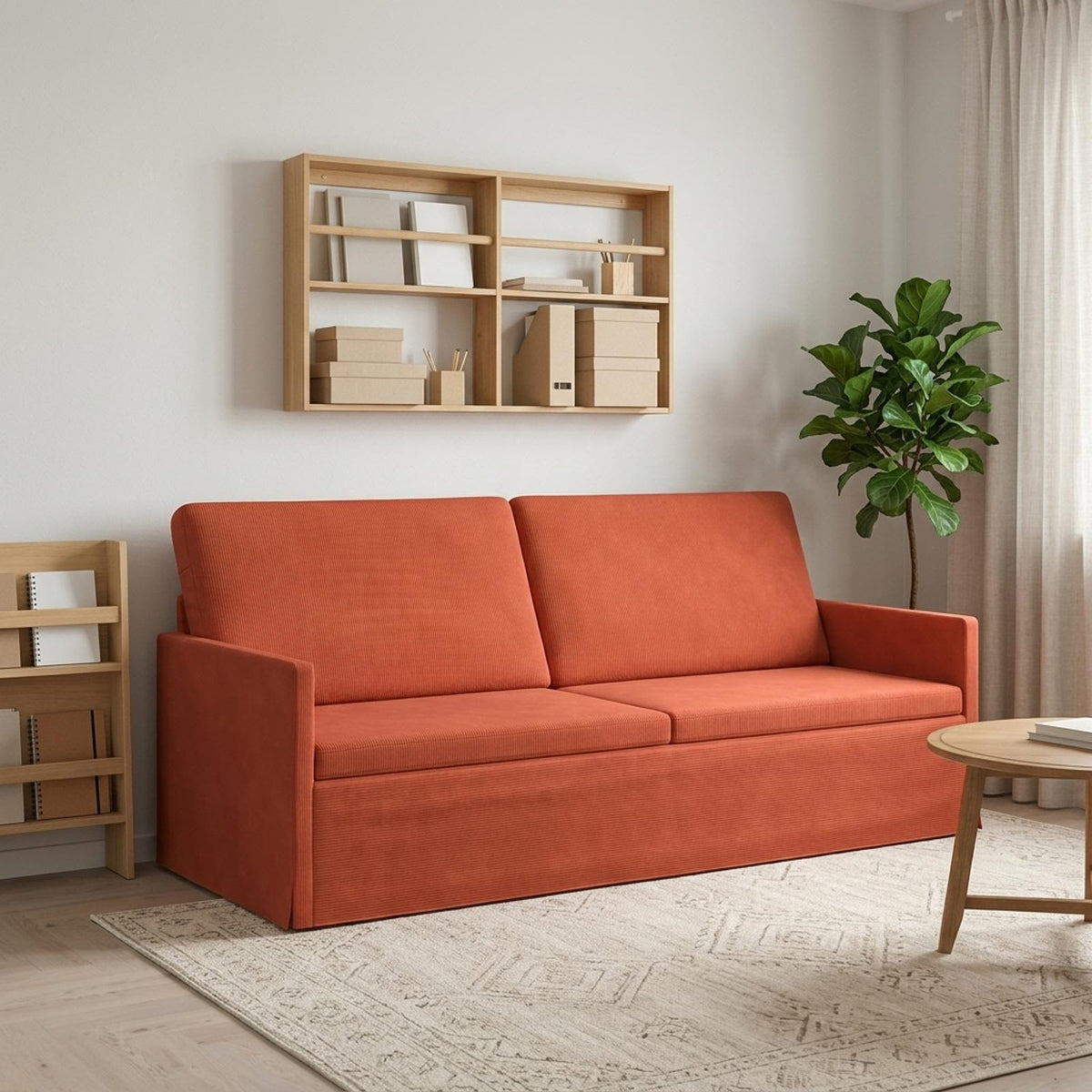 3 Seater Sofa Red Orange 190 x 81 x 82 cm Corduroy Fabric
