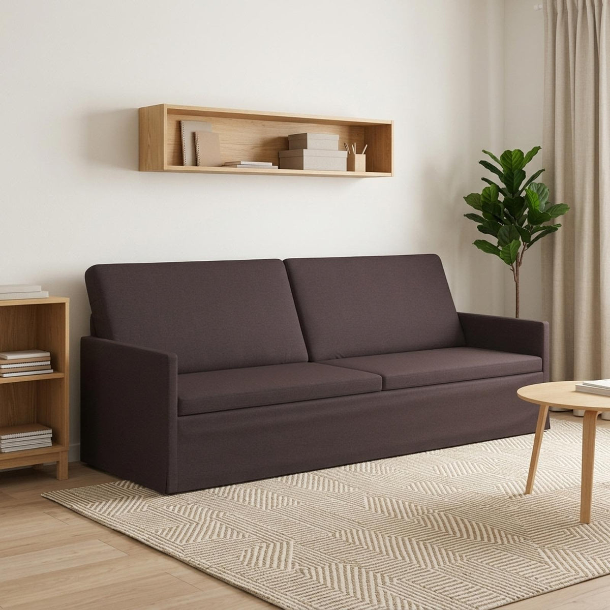 3 Seater Sofa Dark Brown 220 x 81 x 82 cm Fabric