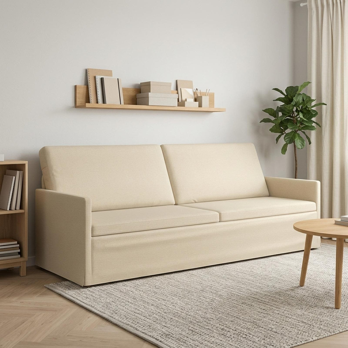 3 Seater Sofa Cream 220 x 81 x 82 cm Fabric