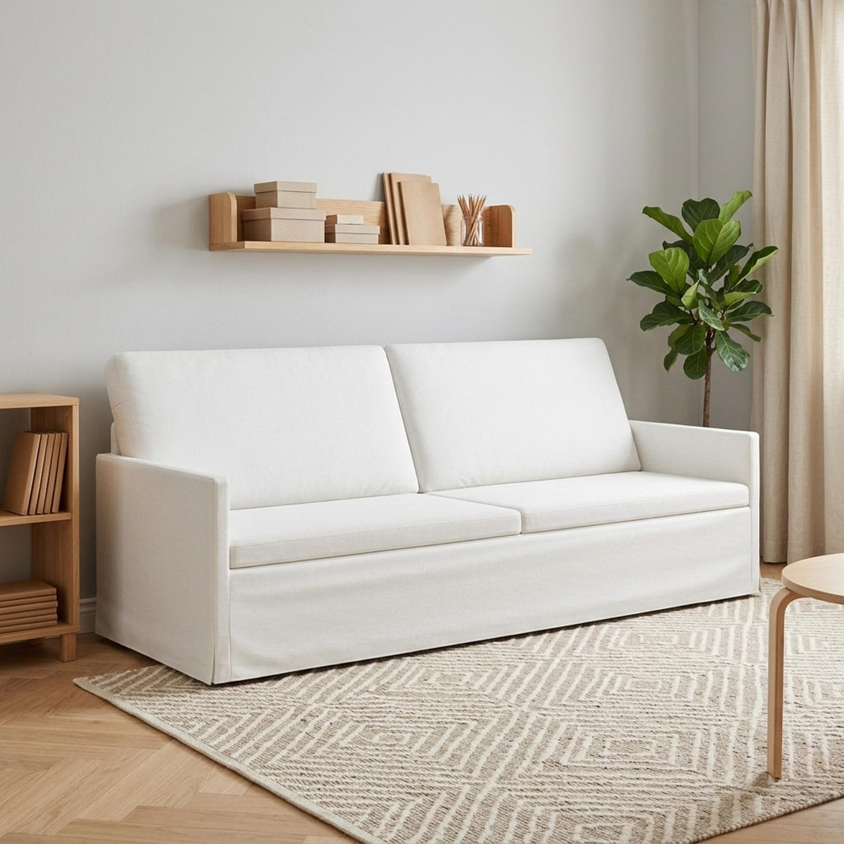 3 Seater Sofa White 220 x 81 x 82 cm Fabric