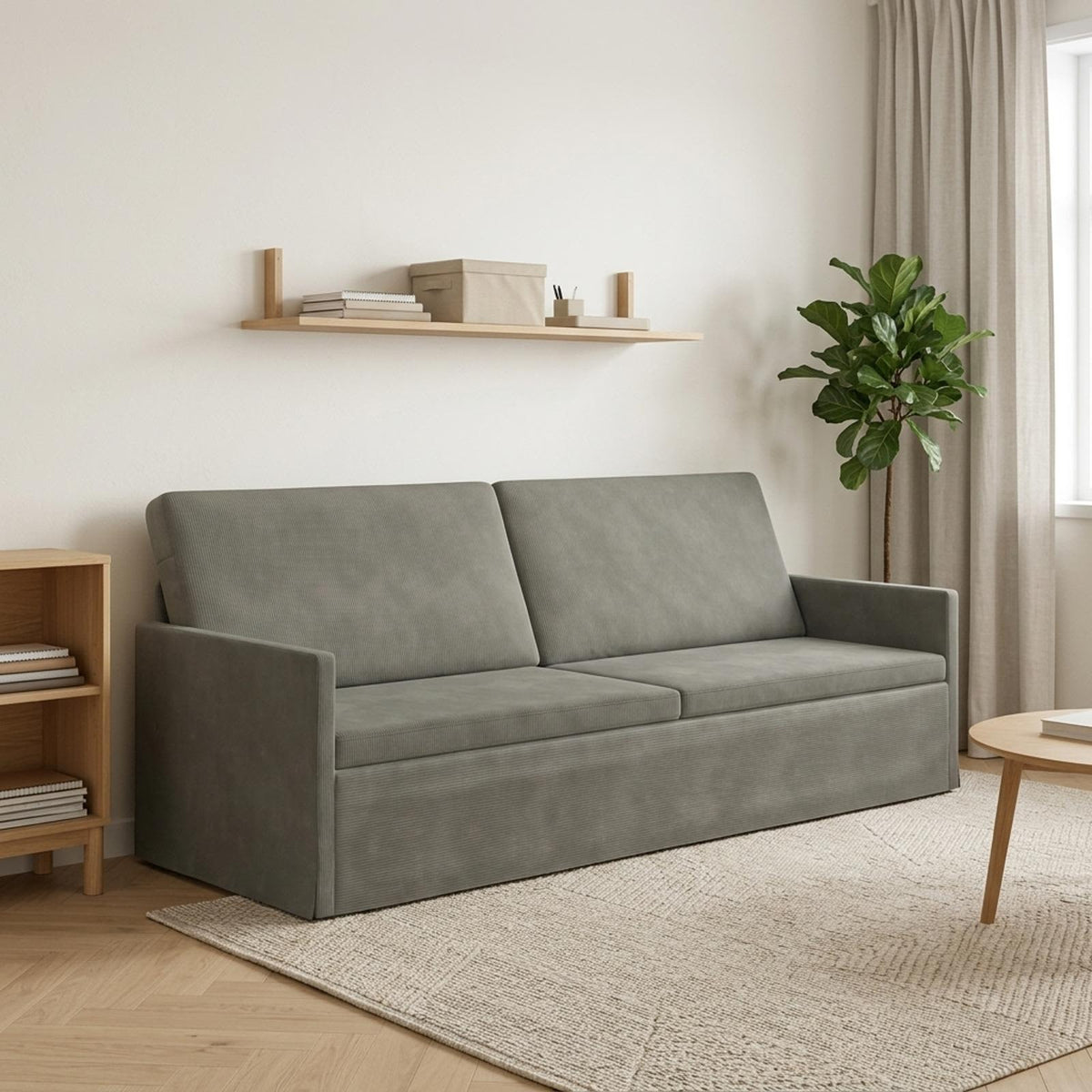 3 Seater Sofa Light Grey 220 x 81 x 82 cm Corduroy Fabric