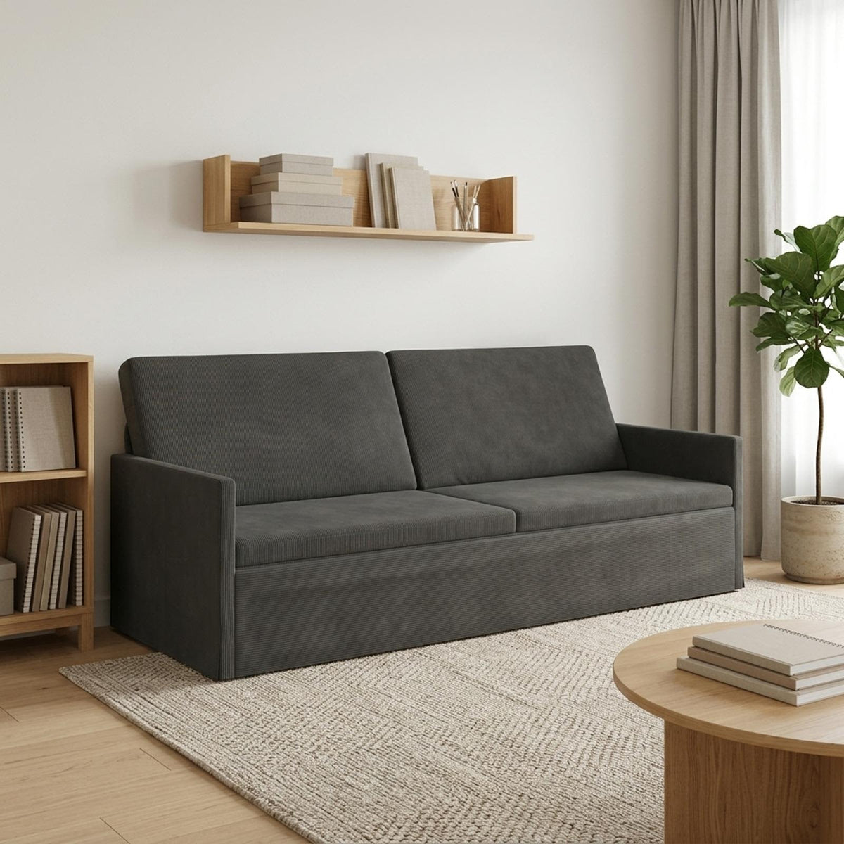 3 Seater Sofa Dark Grey 220 x 81 x 82 cm Corduroy Fabric
