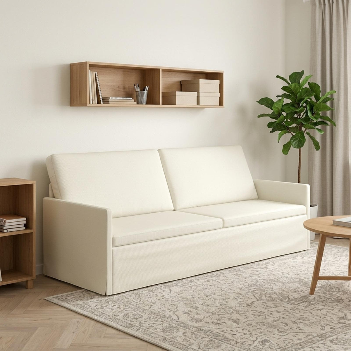 3 Seater Sofa Cream 220 x 81 x 82 cm Corduroy Fabric