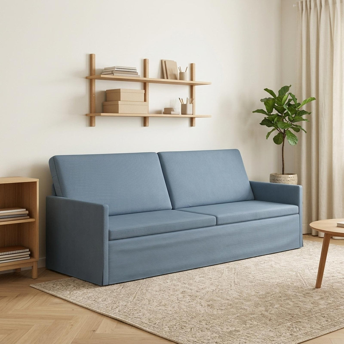 3 Seater Sofa Blue 220 x 81 x 82 cm Corduroy Fabric