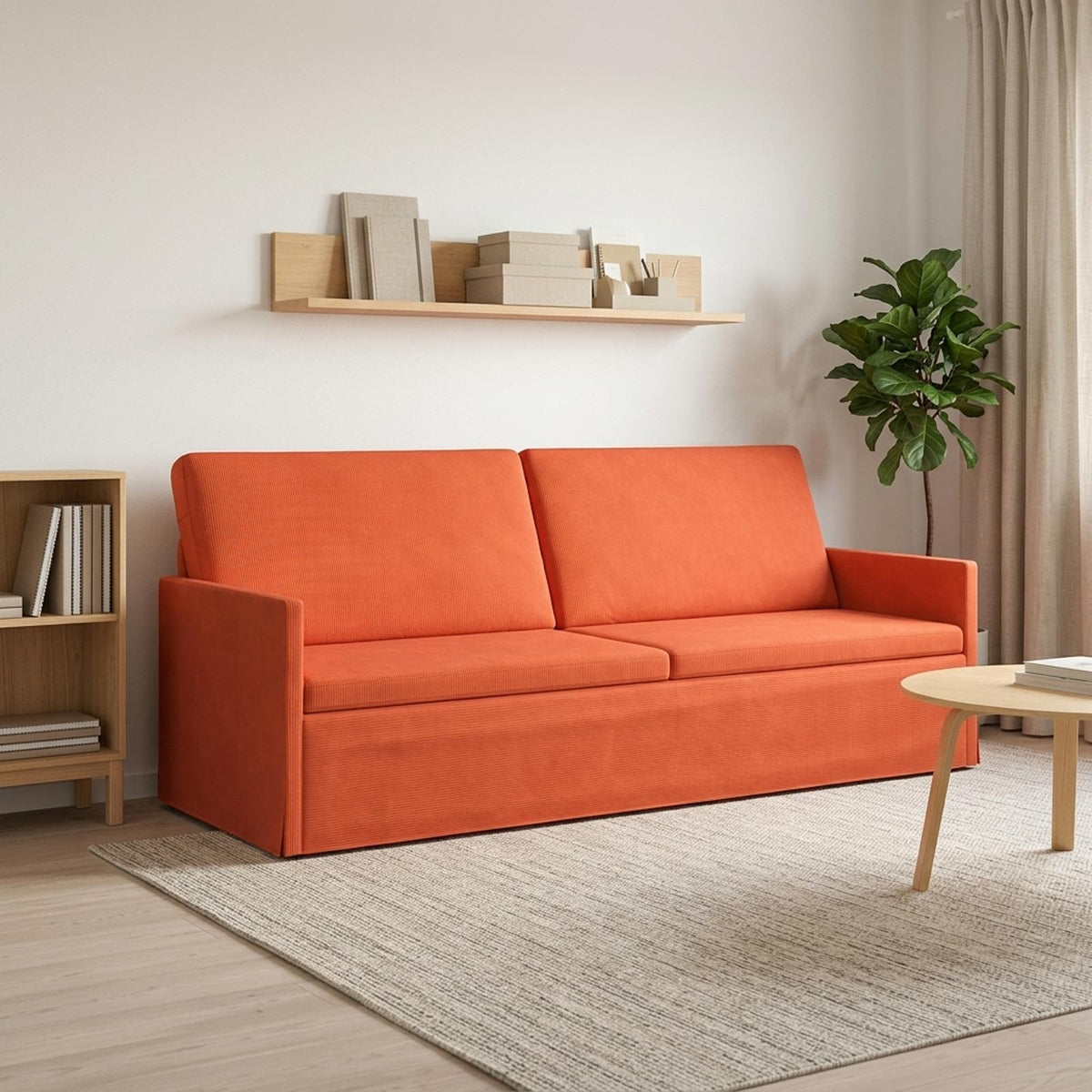 3 Seater Sofa Red Orange 220 x 81 x 82 cm Corduroy Fabric