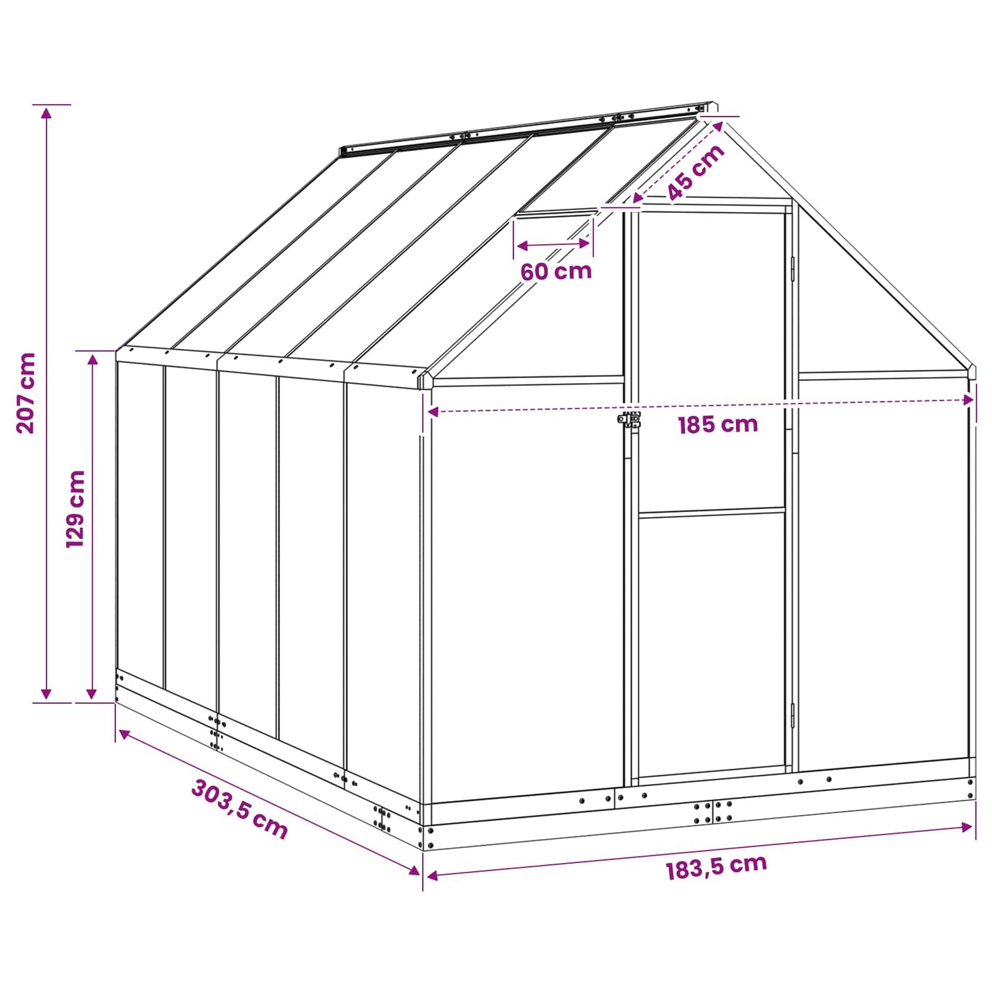 Garden Greenhouse with Door Anthracite 183.5 x 303.5 x 207 cm