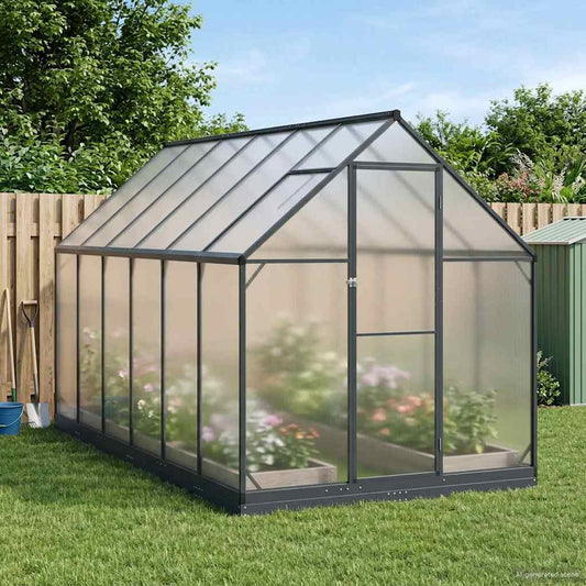 Garden Greenhouse with Door Anthracite 183.5 x 363.5 x 207 cm