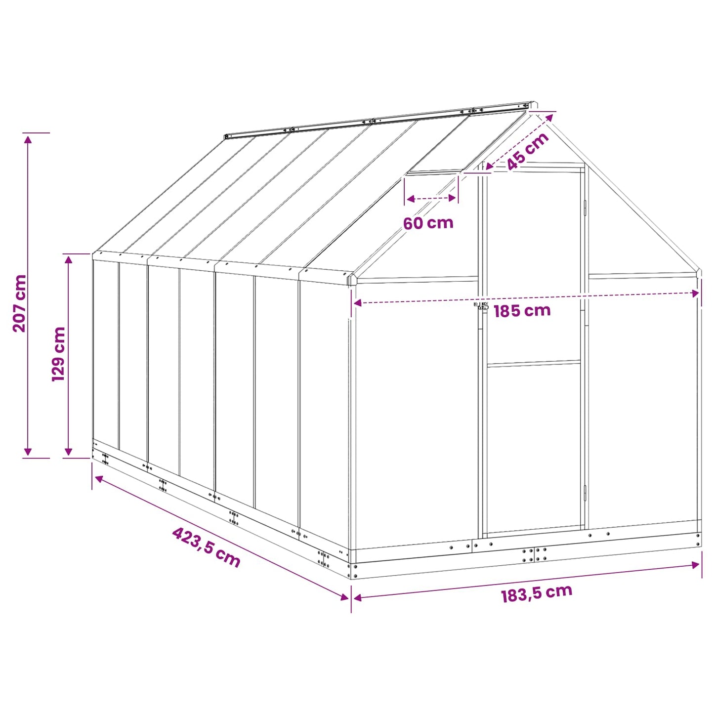 Garden Greenhouse with Door Anthracite 183.5 x 423.5 x 207 cm