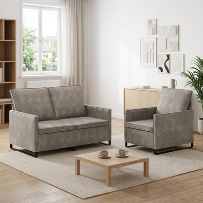 Sofa Set 2 pcs Light Grey Faux Suede Fabric