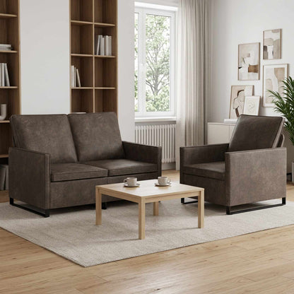 Sofa Set 2 pcs Dark Grey Faux Suede Fabric