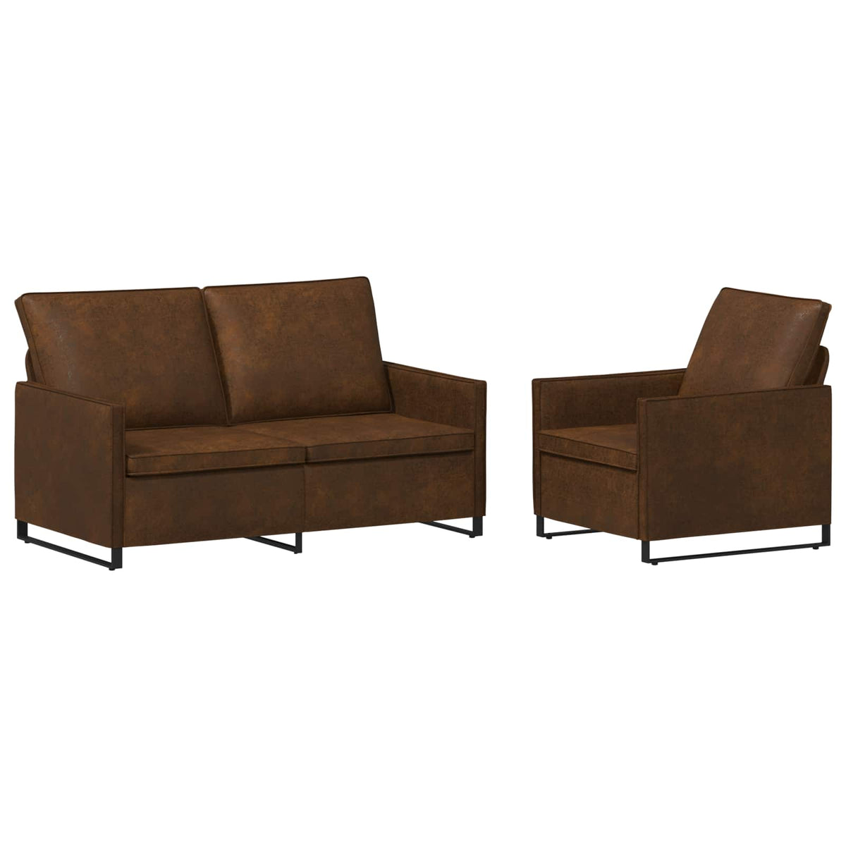 Sofa Set 2 pcs Brown Faux Suede Fabric