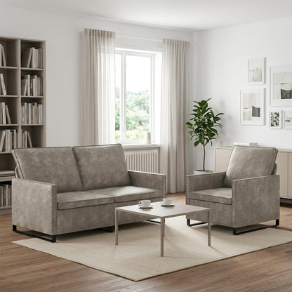 Sofa Set 2 pcs Light Grey Faux Suede Fabric