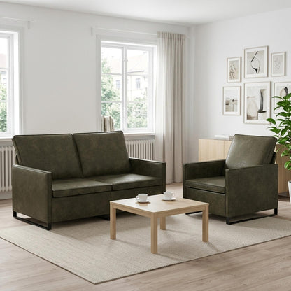 Sofa Set 2 pcs Army Green Faux Suede Fabric