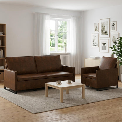 Sofa Set 2 pcs Brown Faux Suede Fabric