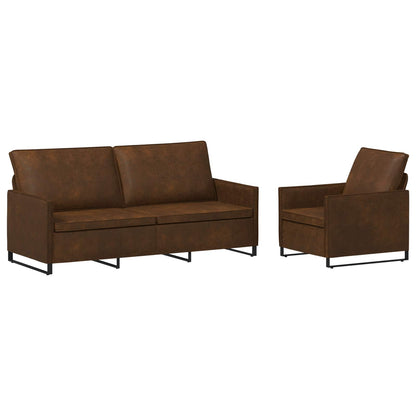 Sofa Set 2 pcs Brown Faux Suede Fabric