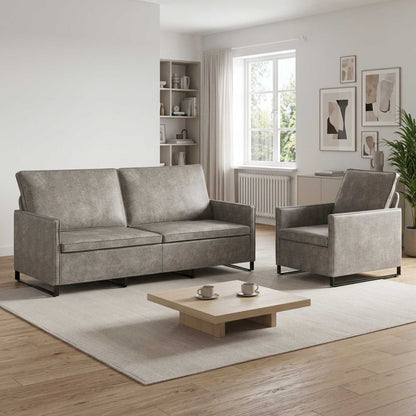 Sofa Set 2 pcs Light Grey Faux Suede Fabric