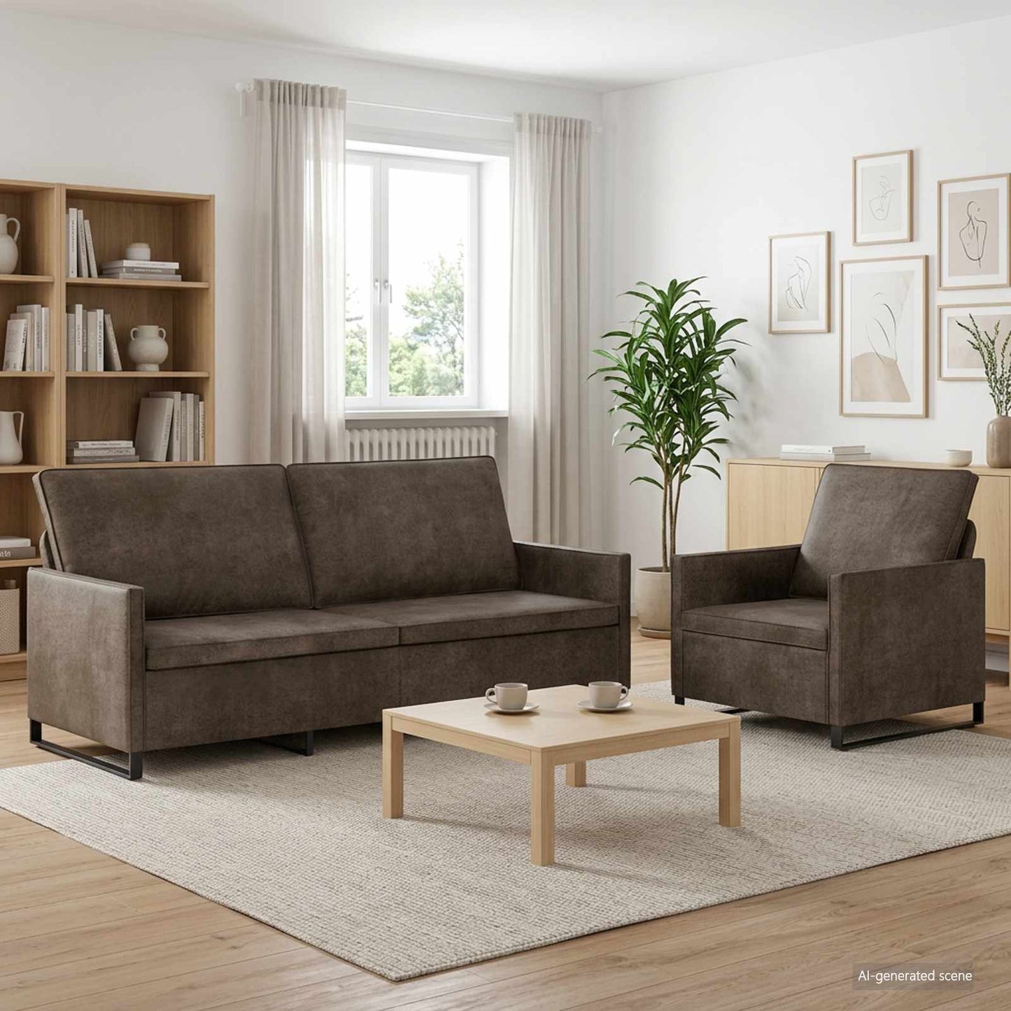 Sofa Set 2 pcs Dark Grey Faux Suede Fabric