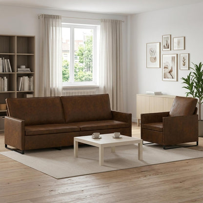 Sofa Set 2 pcs Brown Faux Suede Fabric