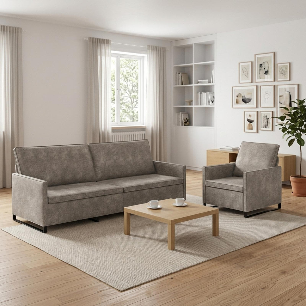 Sofa Set 2 pcs Light Grey Faux Suede Fabric