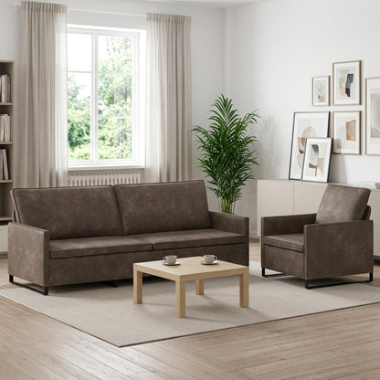 Sofa Set 2 pcs Dark Grey Faux Suede Fabric