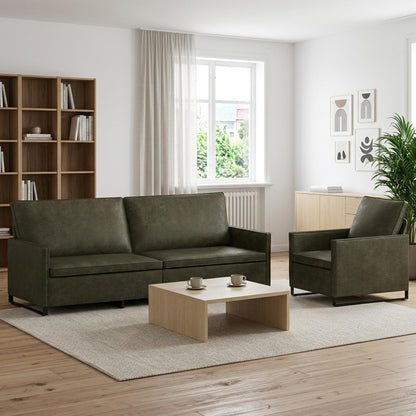 Sofa Set 2 pcs Army Green Faux Suede Fabric