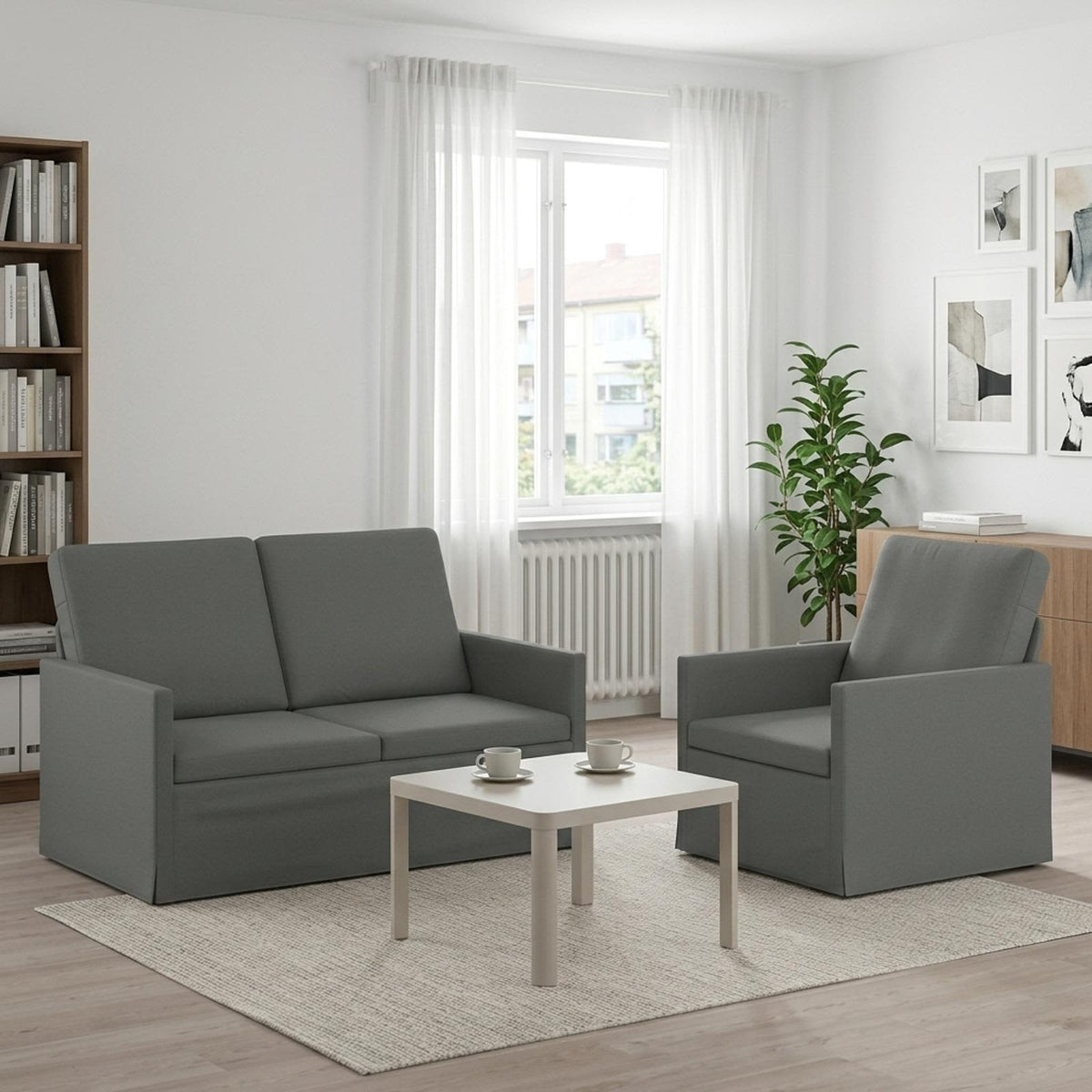 Sofa Set 2 pcs Dark Grey Fabric
