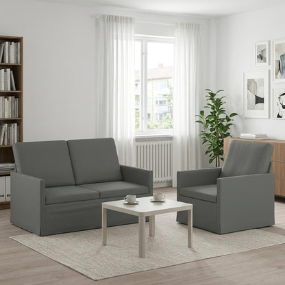 Sofa Set 2 pcs Dark Grey Fabric
