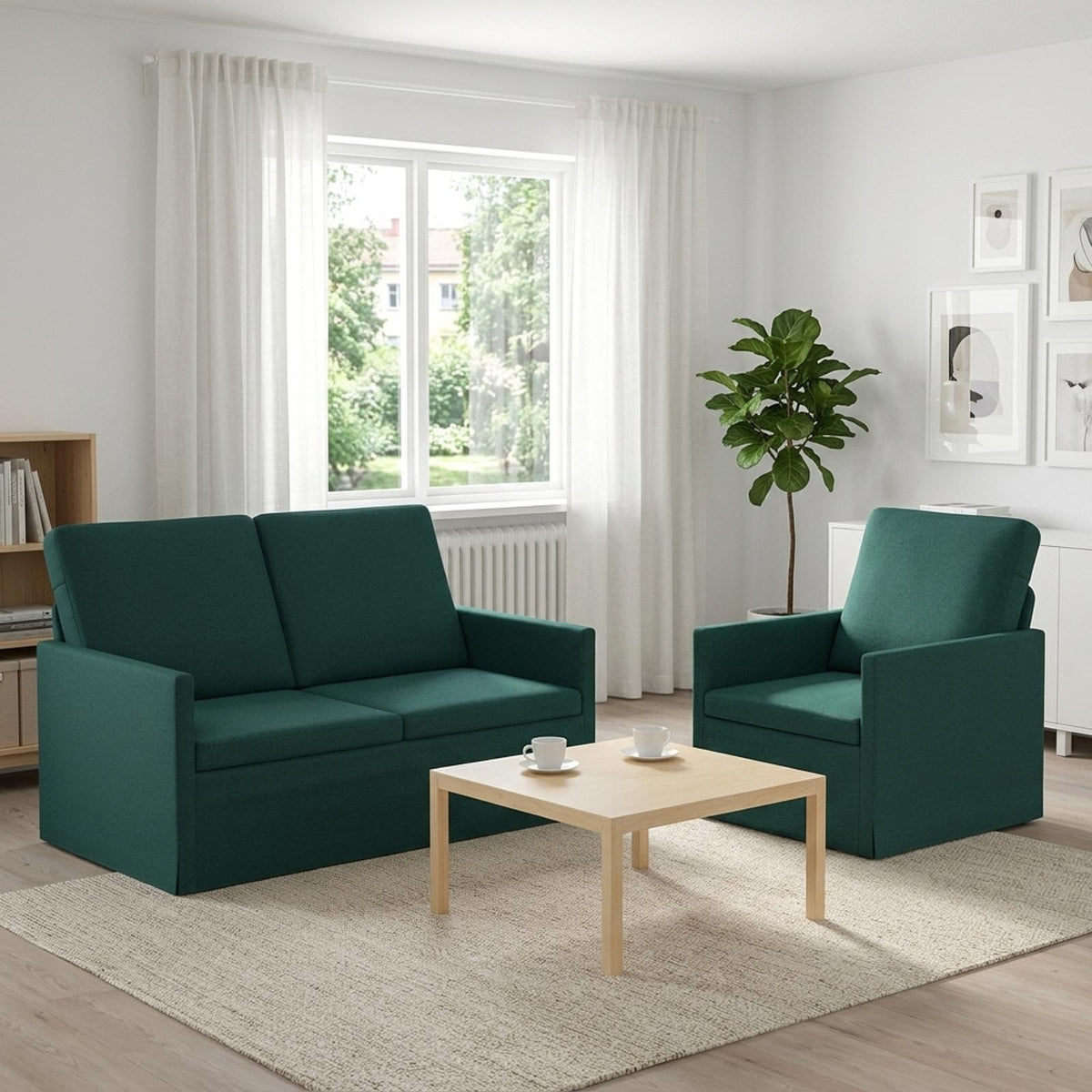 Sofa Set 2 pcs Dark Green Fabric