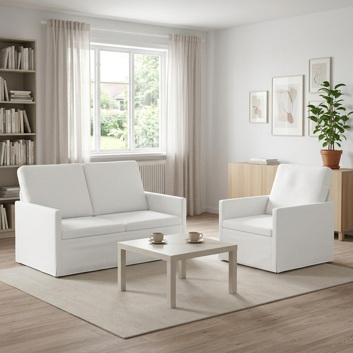 Sofa Set 2 pcs White Fabric