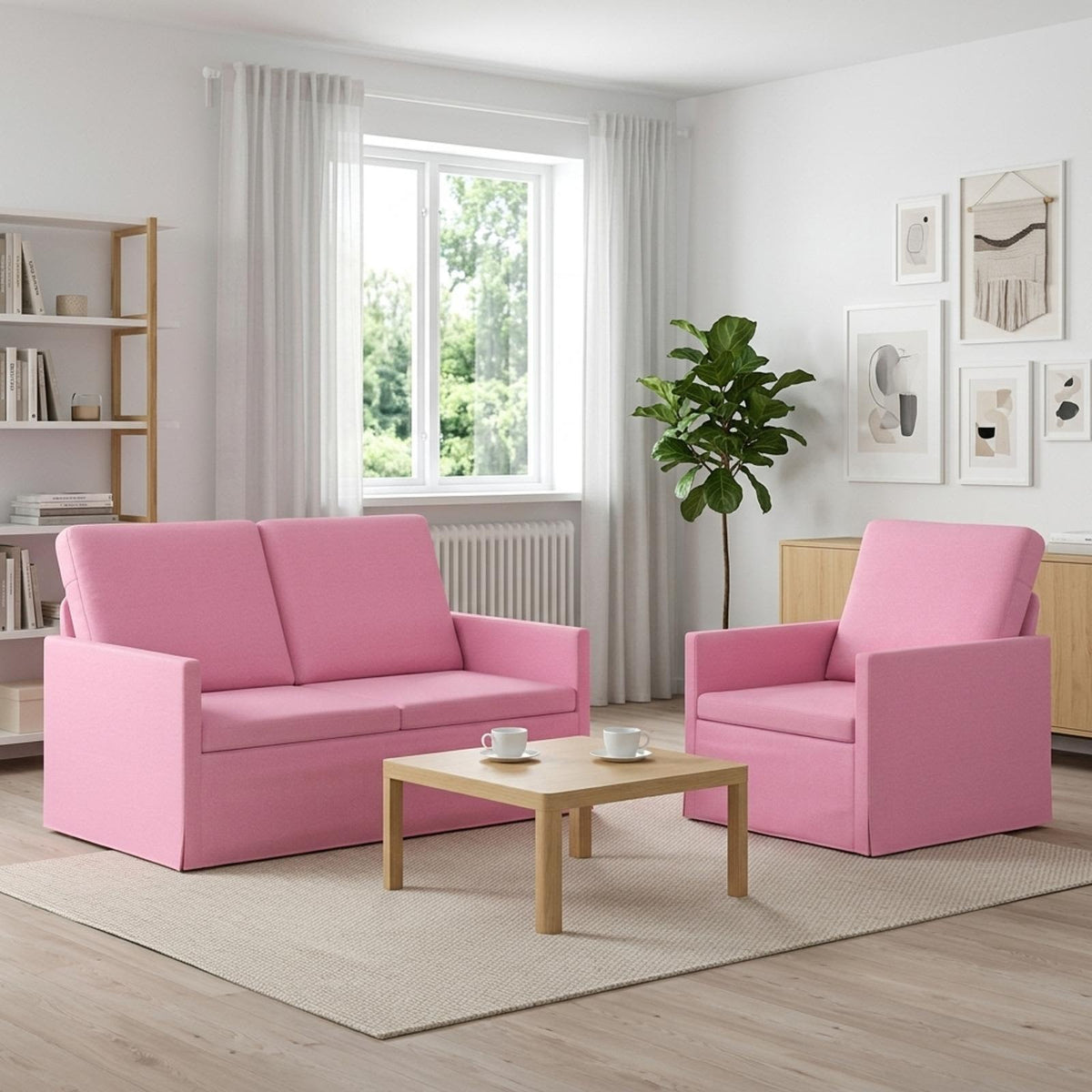 Sofa Set 2 pcs Pink Fabric