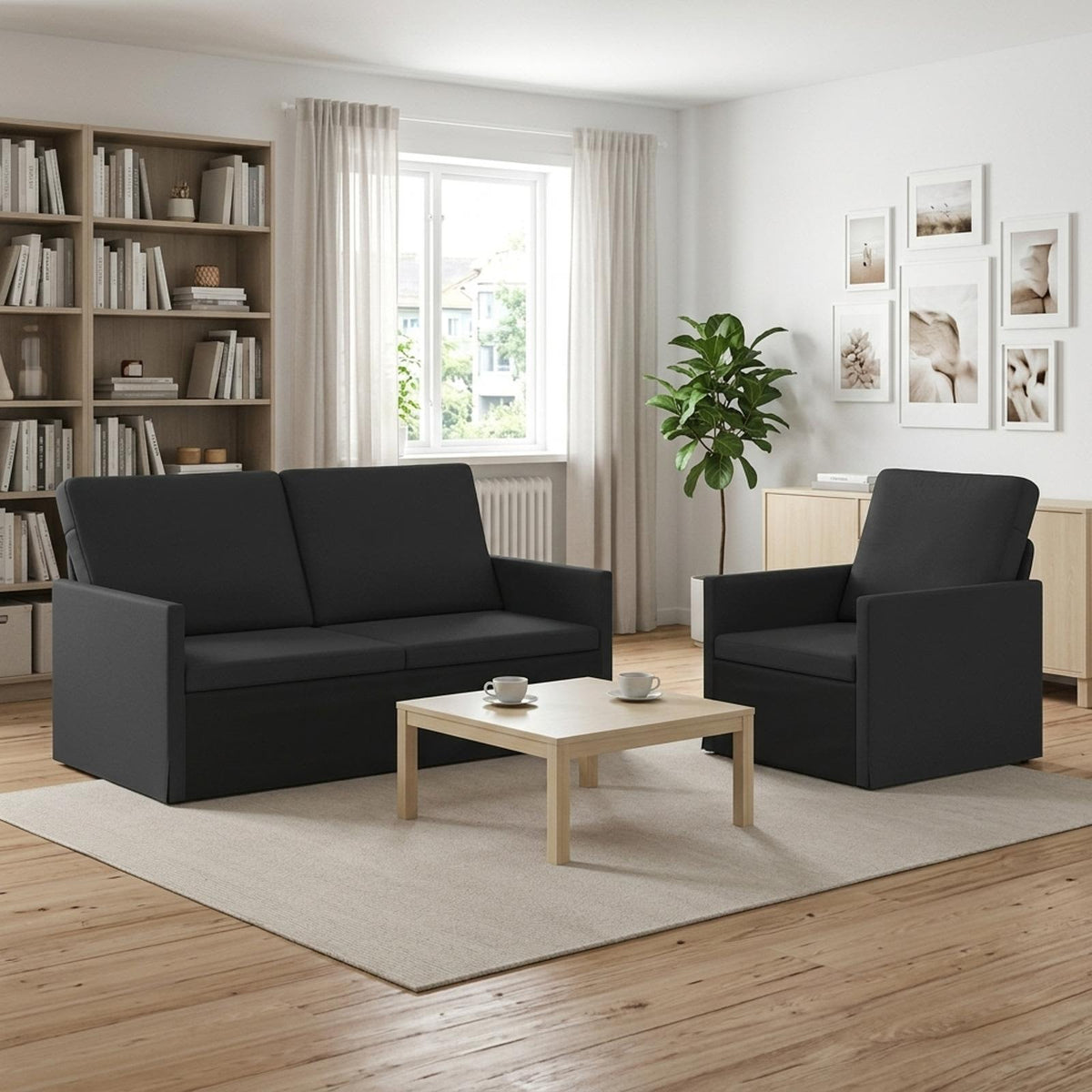 Sofa Set 2 pcs Black Fabric