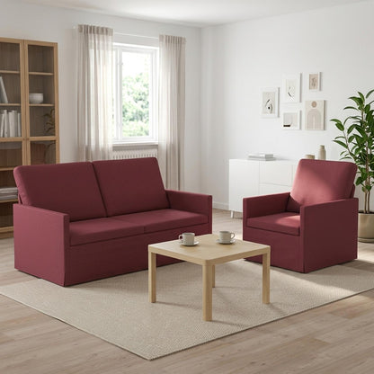 Sofa Set 2 pcs Wine Red Fabric