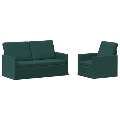 Sofa Set 2 pcs Dark Green Fabric